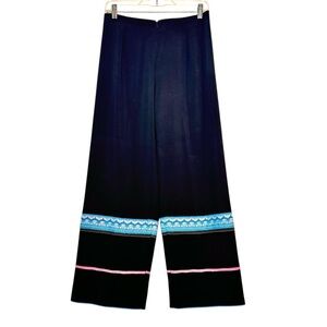Cropped Wide Leg Pants With Zipper Black with Pink and Blue Trim